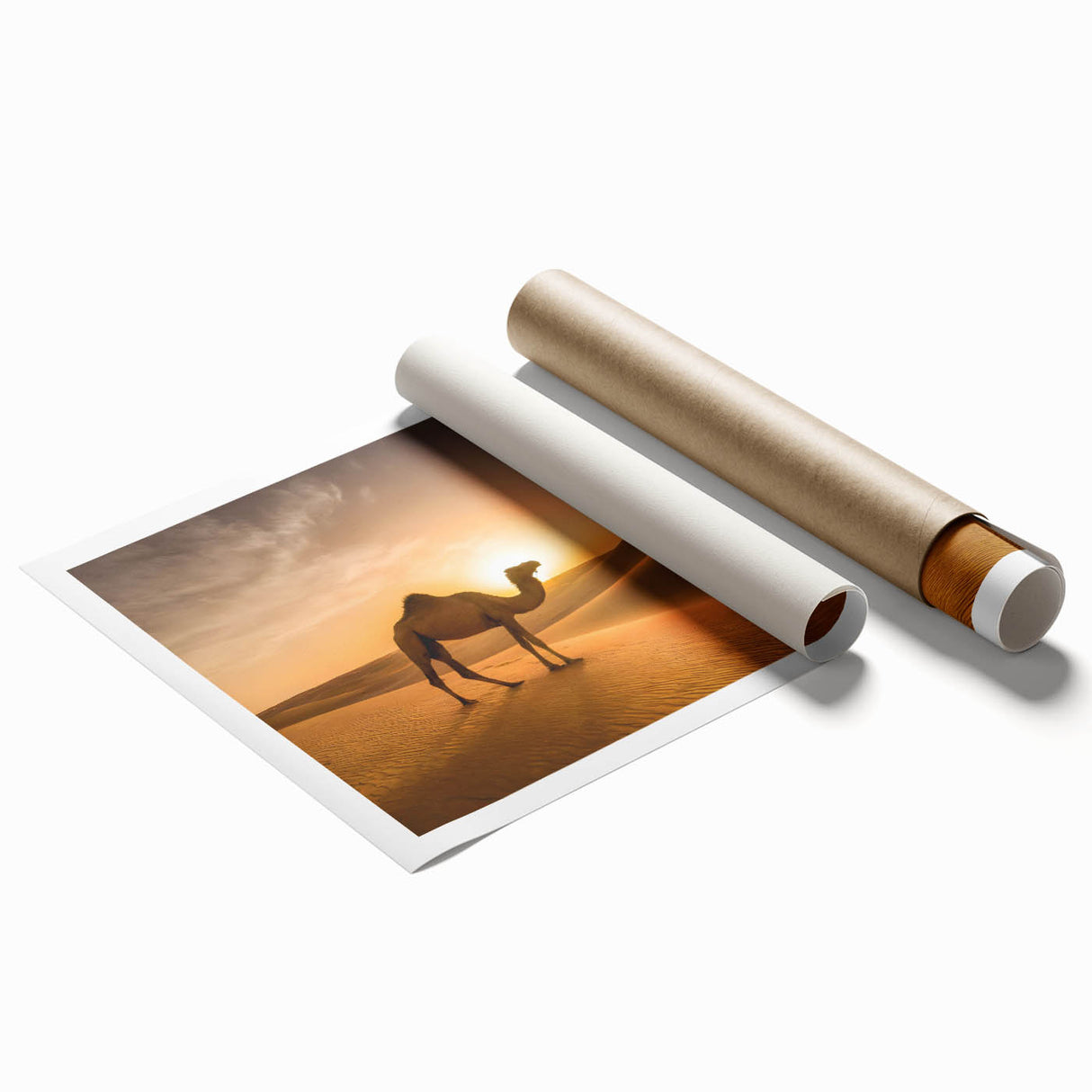 Modern Minimalist Landscape Prints – Camel at Golden Desert Sunset