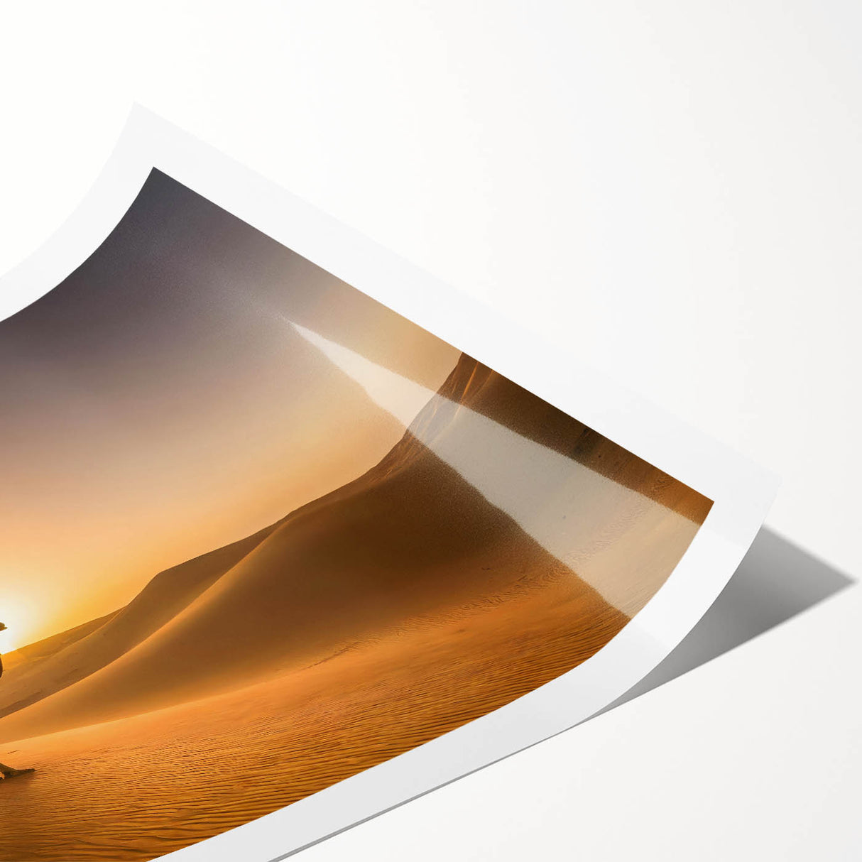 Modern Minimalist Landscape Prints – Camel at Golden Desert Sunset