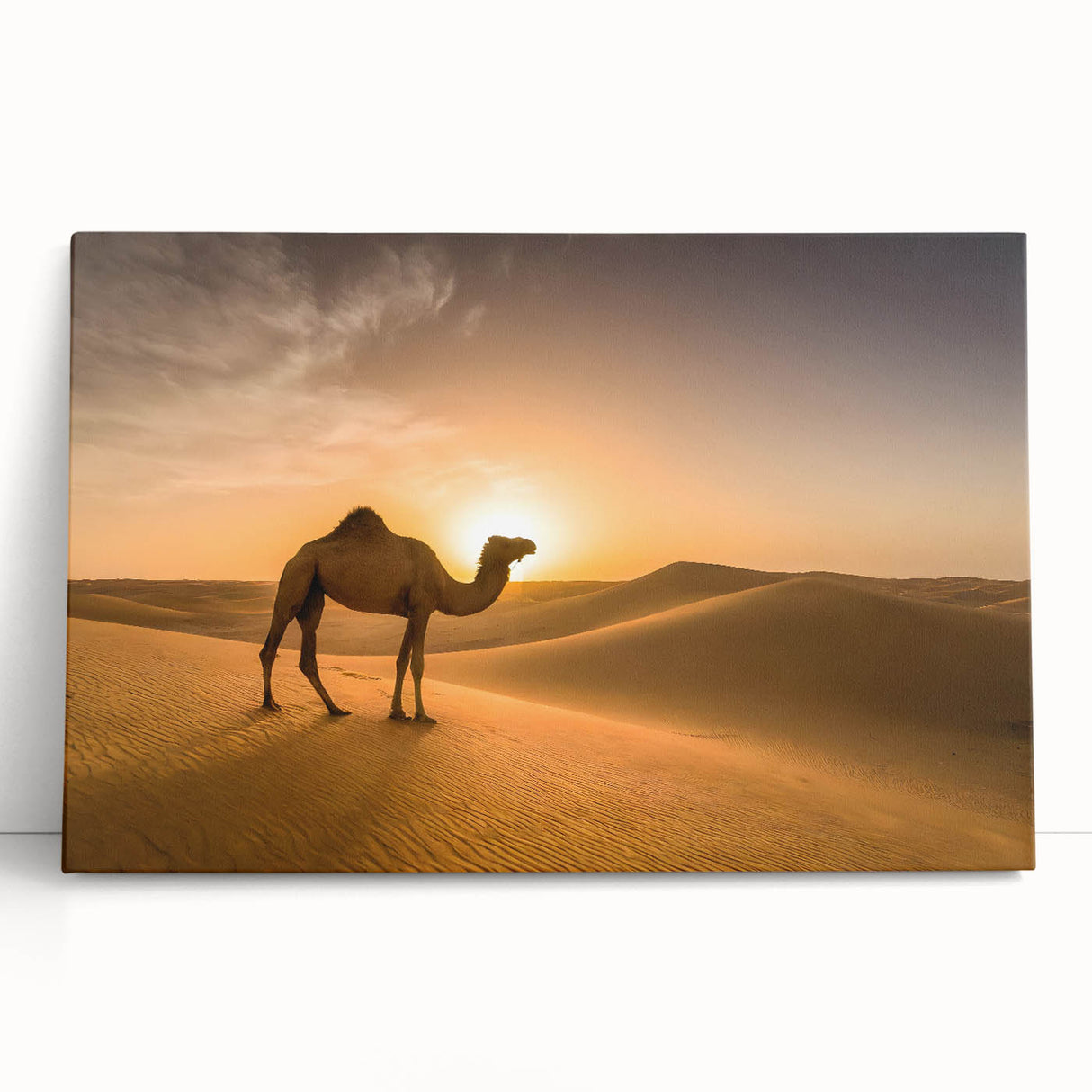 Modern Minimalist Landscape Prints – Camel at Golden Desert Sunset