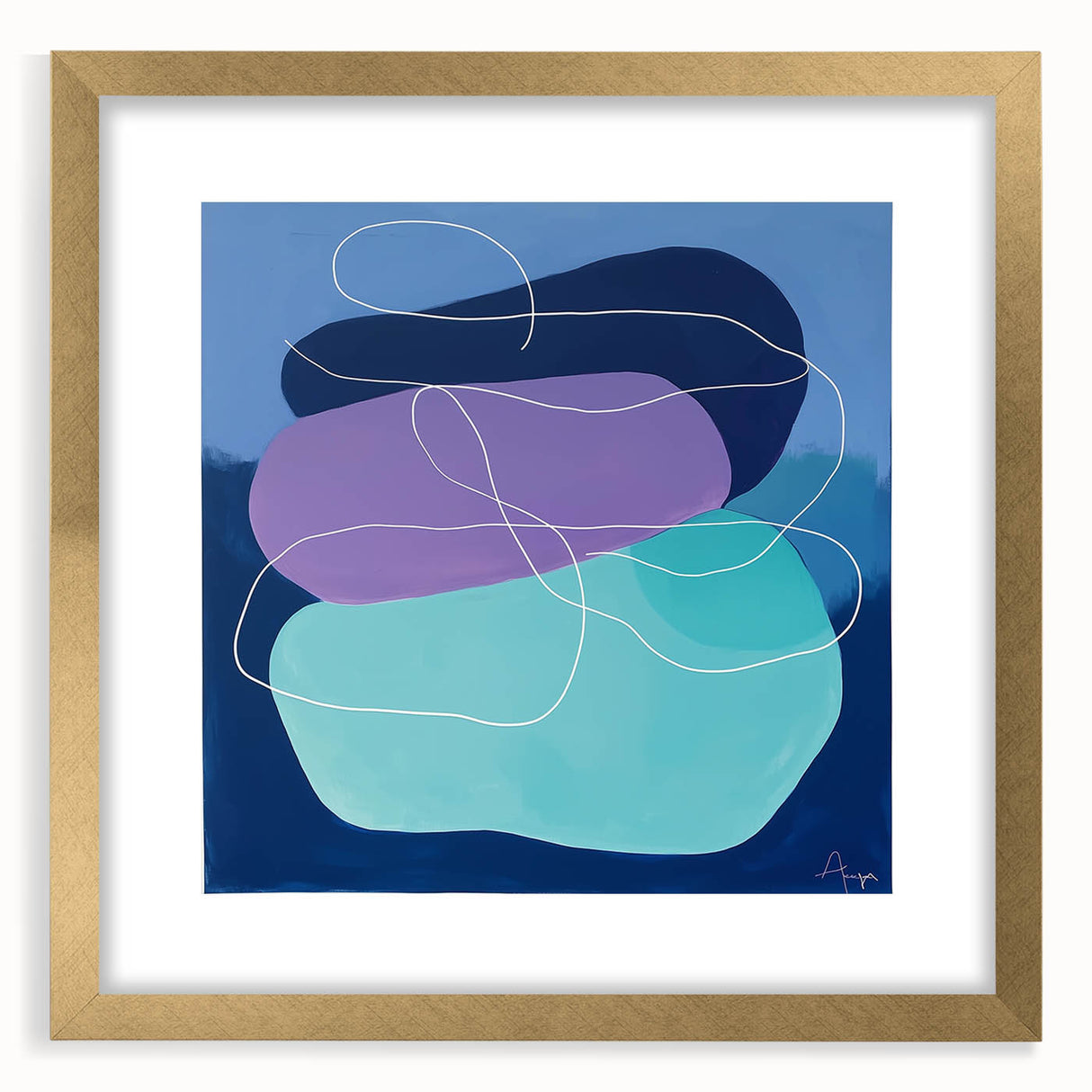 Geometric Abstract Paintings - Purple & Teal Modern Wall Art