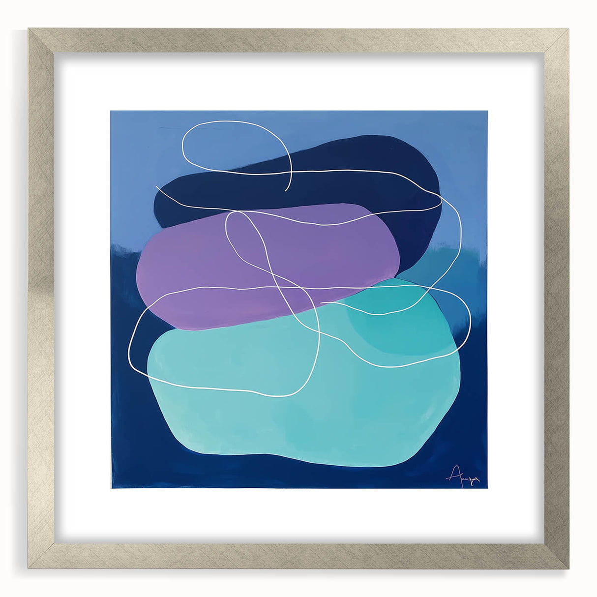 Geometric Abstract Paintings - Purple & Teal Modern Wall Art