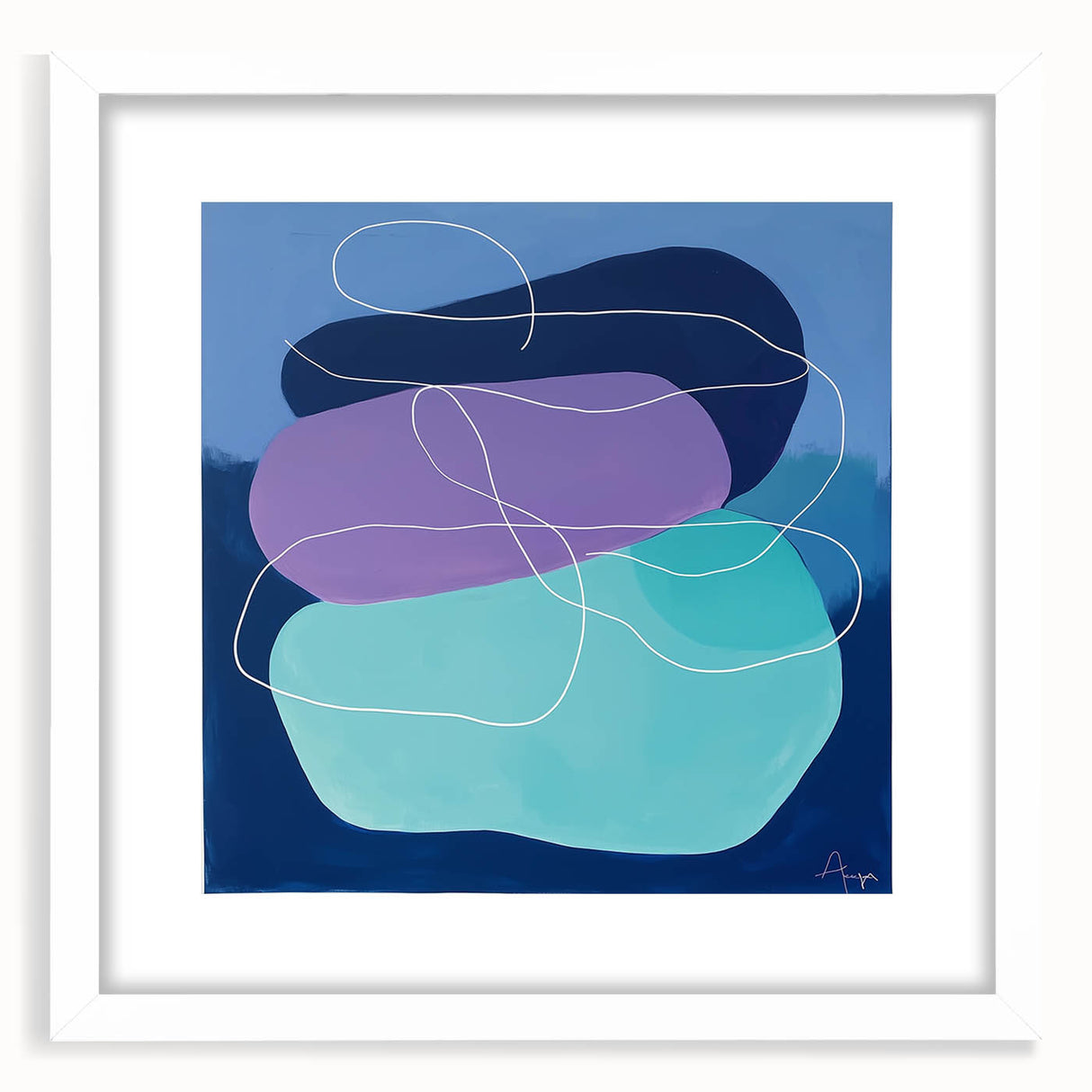 Geometric Abstract Paintings - Purple & Teal Modern Wall Art