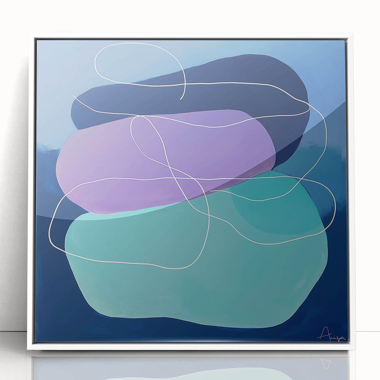 Geometric Abstract Paintings - Purple & Teal Modern Wall Art