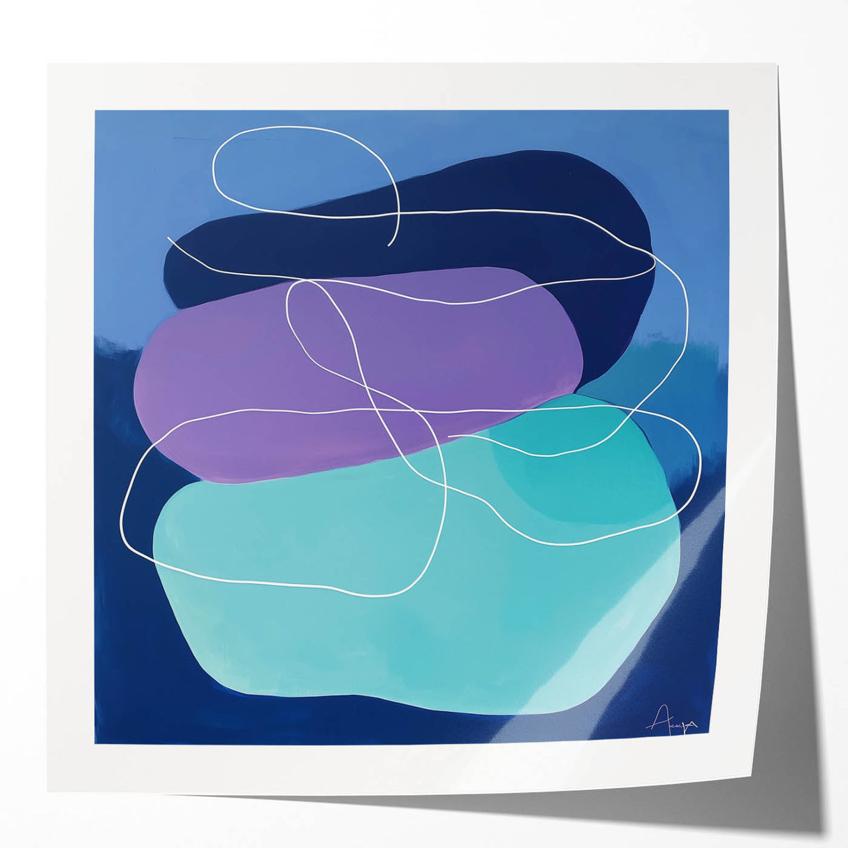 Geometric Abstract Paintings - Purple & Teal Modern Wall Art