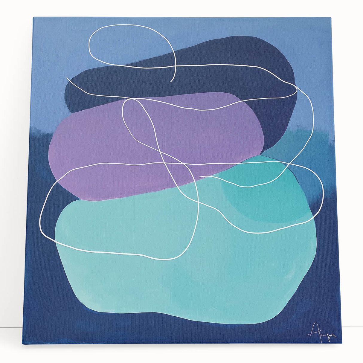 Geometric Abstract Paintings - Purple & Teal Modern Wall Art