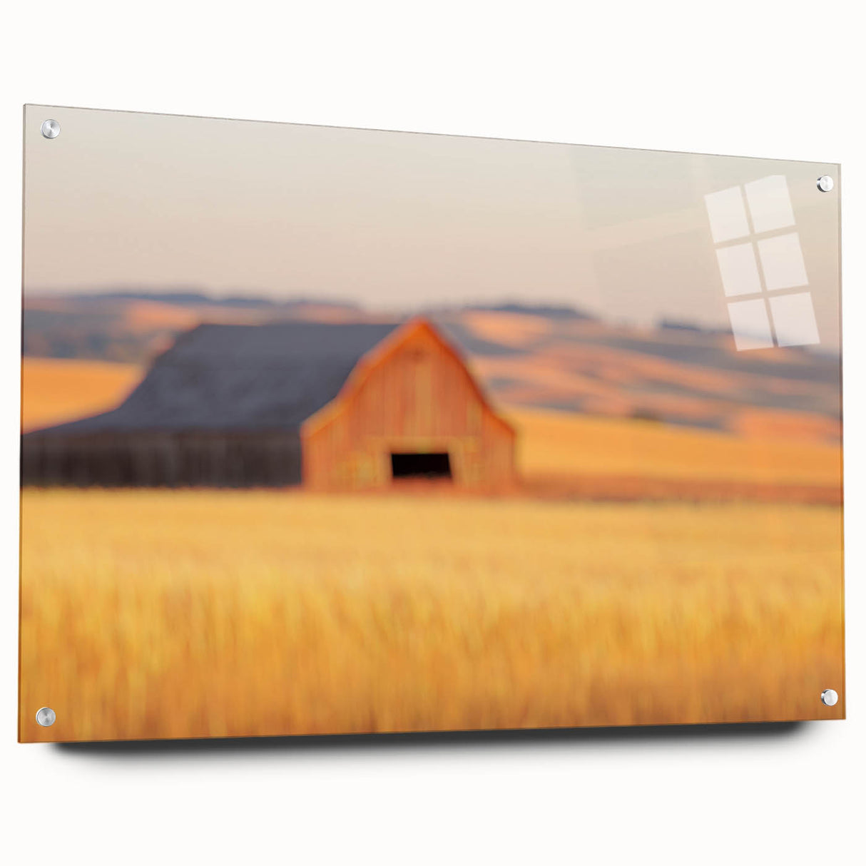 Minimalist Coastal Landscape Art – Blurred Barn in Golden Fields