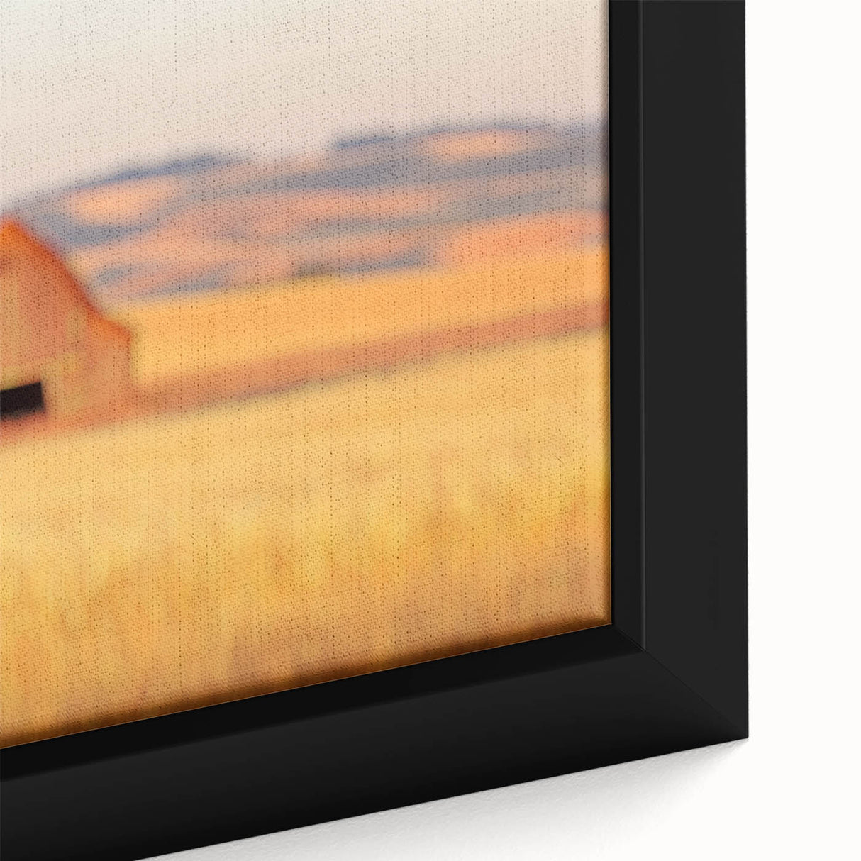 Minimalist Coastal Landscape Art – Blurred Barn in Golden Fields