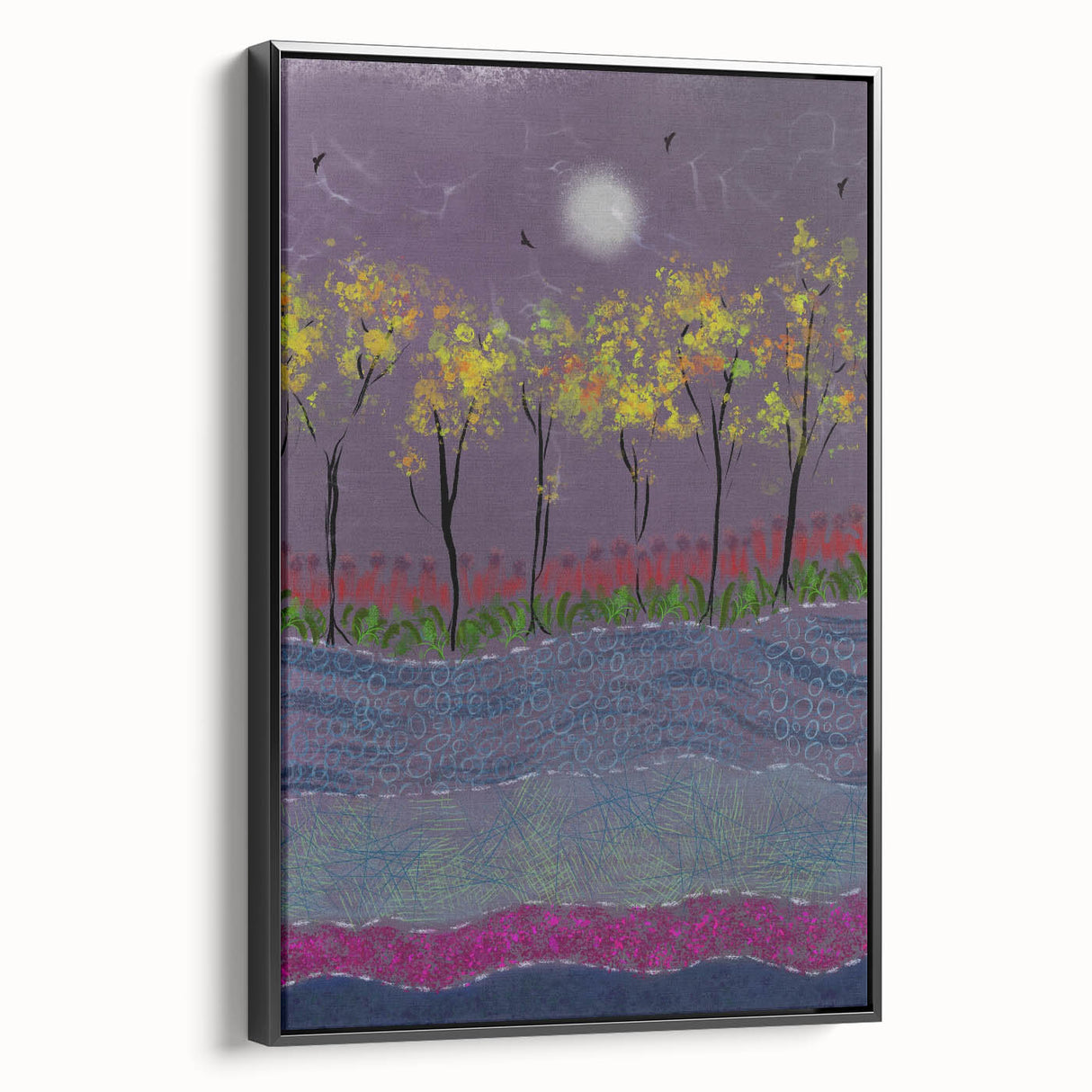 Abstract Minimalist Landscape Paintings – Forest Glow by Moonlight