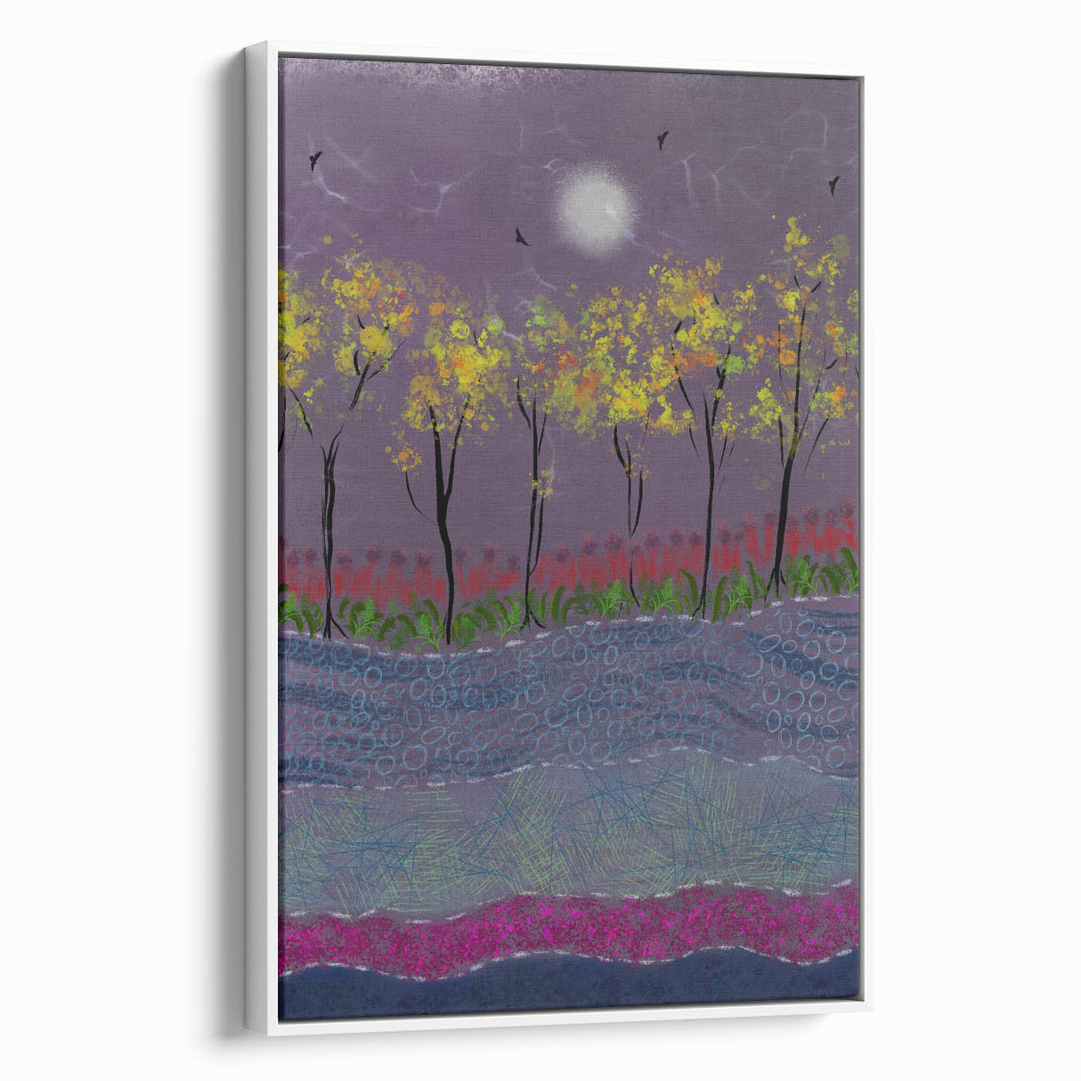 Abstract Minimalist Landscape Paintings – Forest Glow by Moonlight
