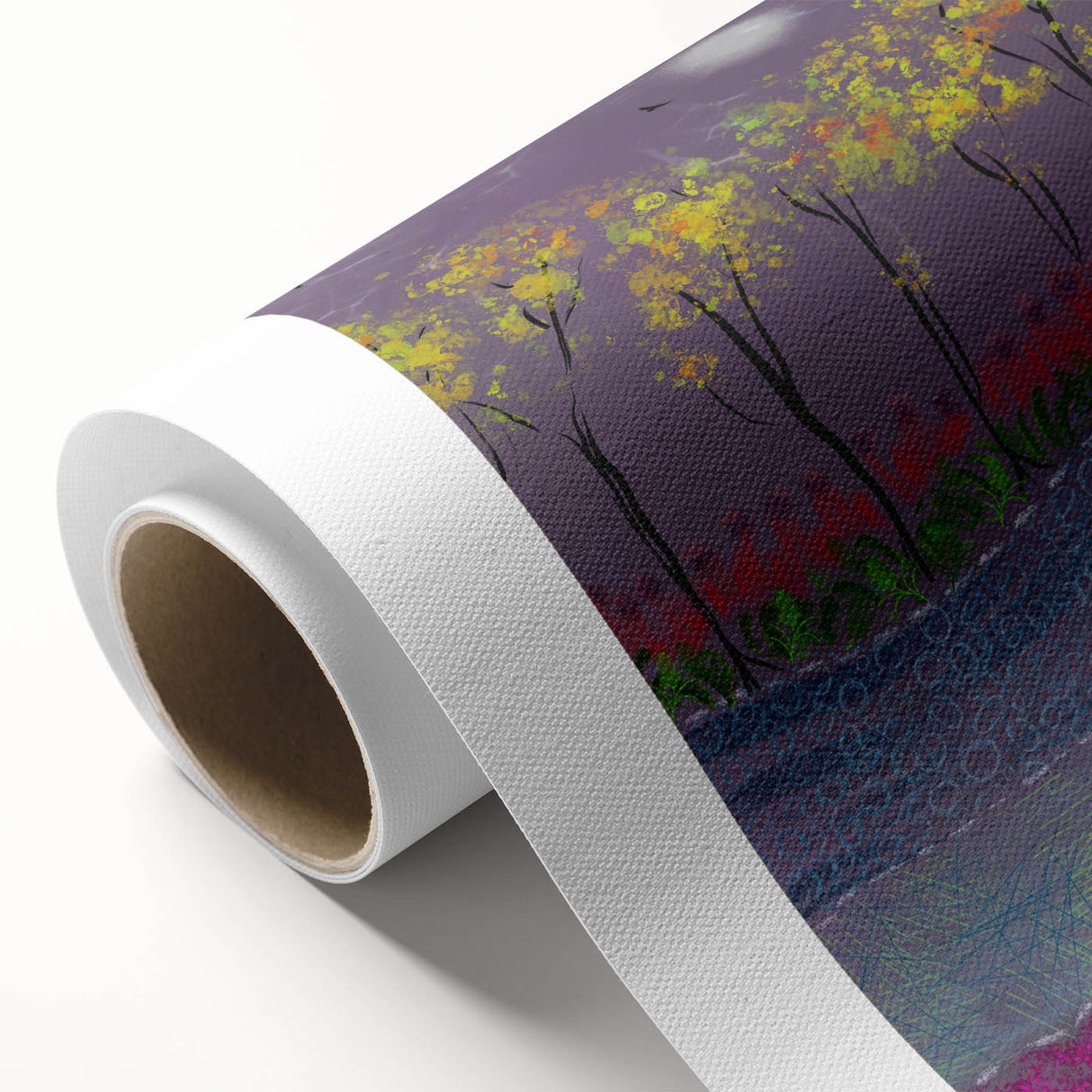 Abstract Minimalist Landscape Paintings – Forest Glow by Moonlight