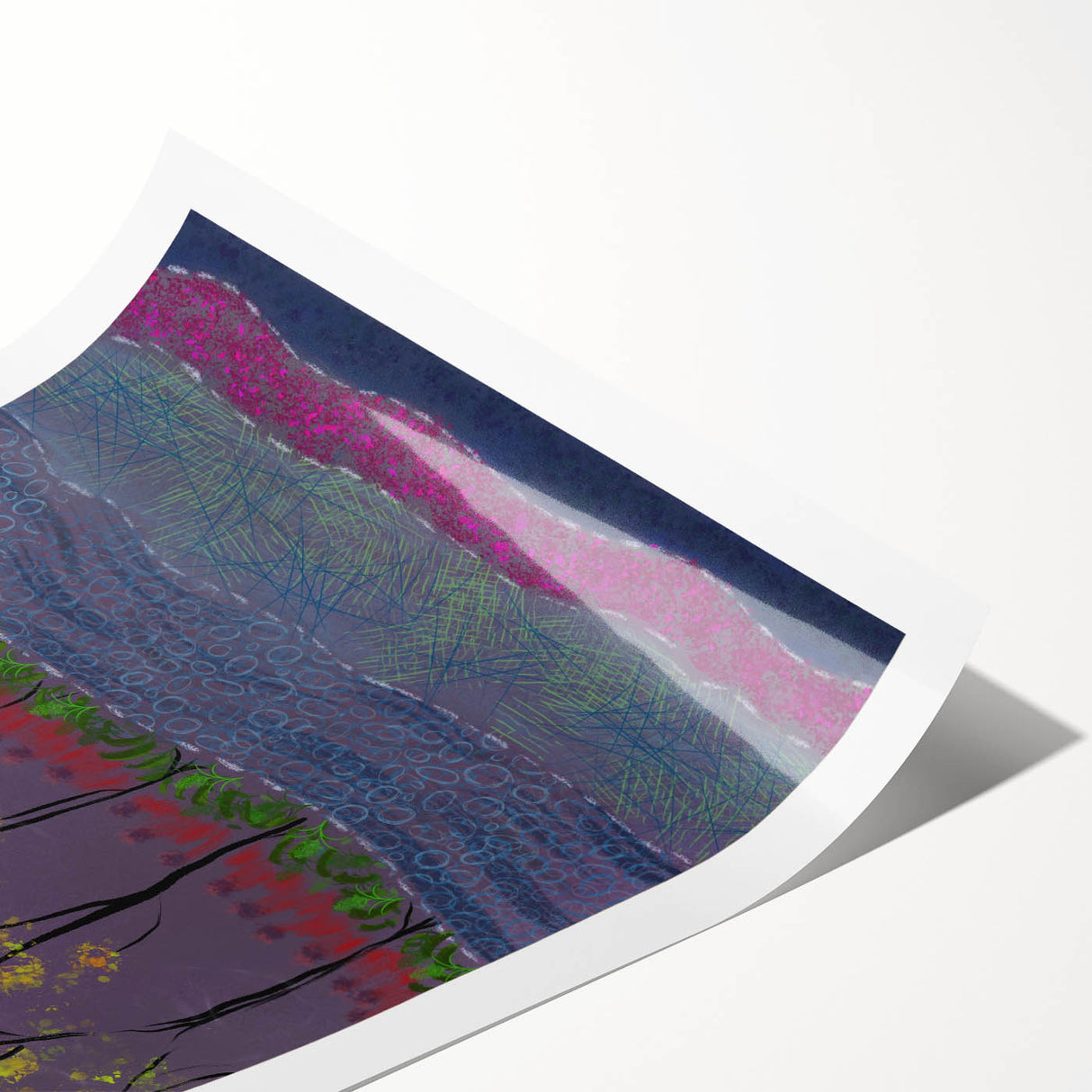 Abstract Minimalist Landscape Paintings – Forest Glow by Moonlight