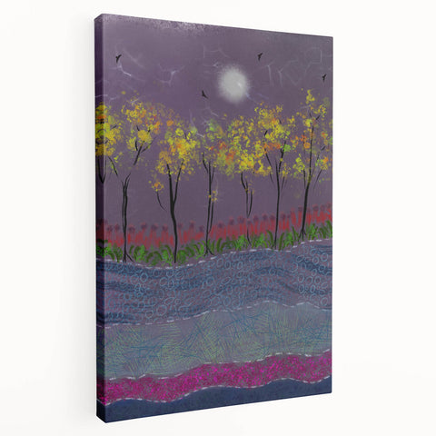 Abstract Minimalist Landscape Paintings – Forest Glow by Moonlight