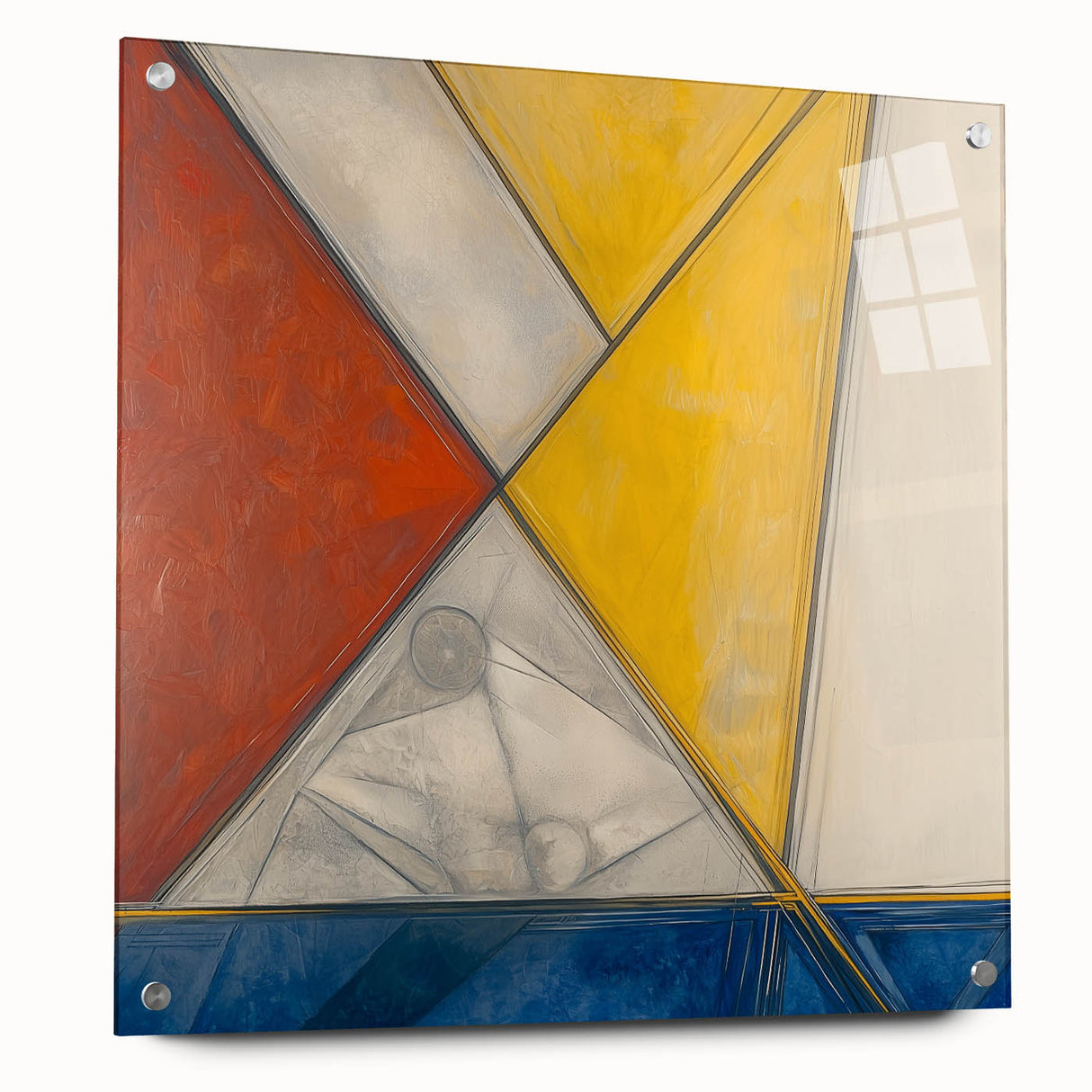 Geometric Abstract Paintings - Red, Yellow & Blue Modern Wall Art