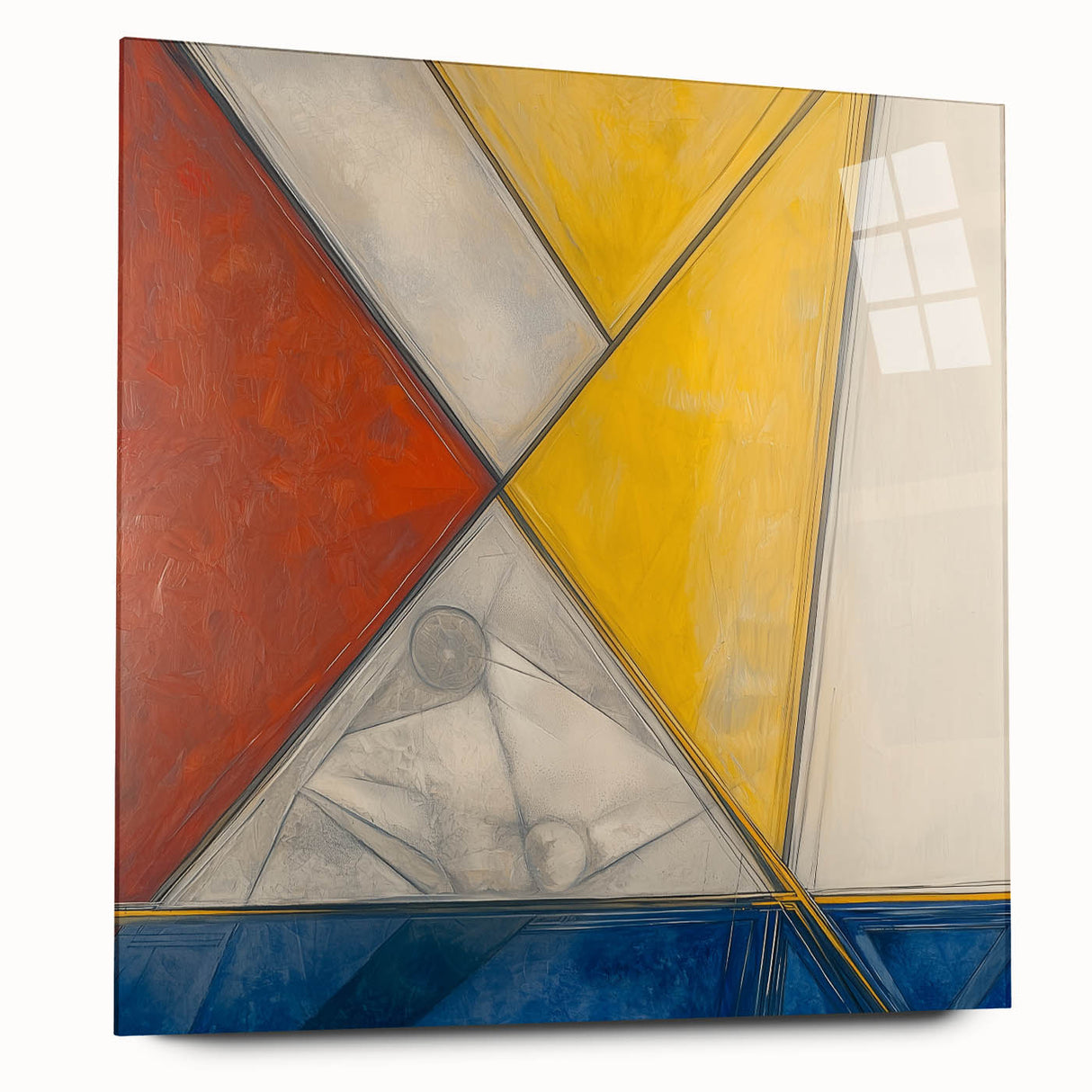 Geometric Abstract Paintings - Red, Yellow & Blue Modern Wall Art