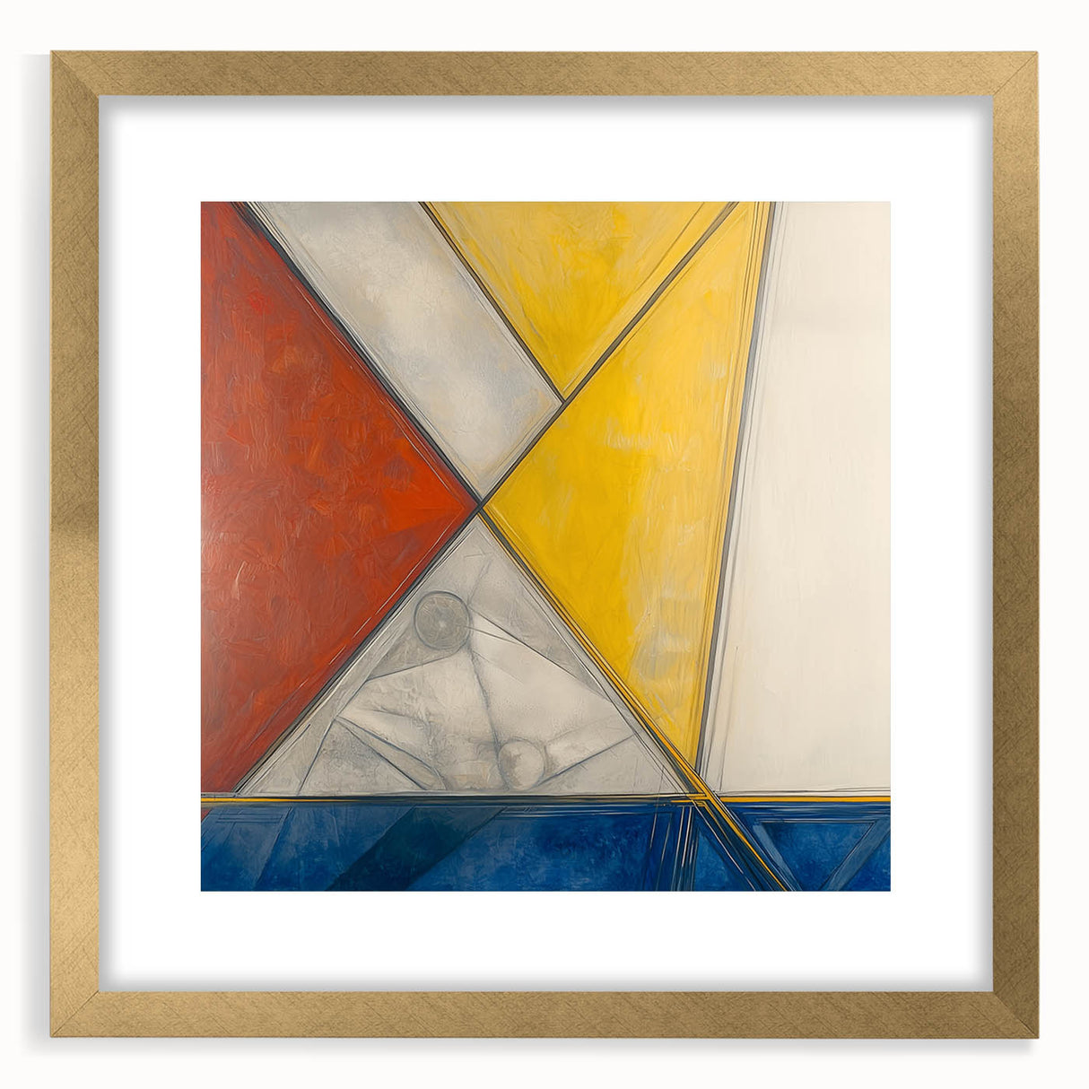 Geometric Abstract Paintings - Red, Yellow & Blue Modern Wall Art