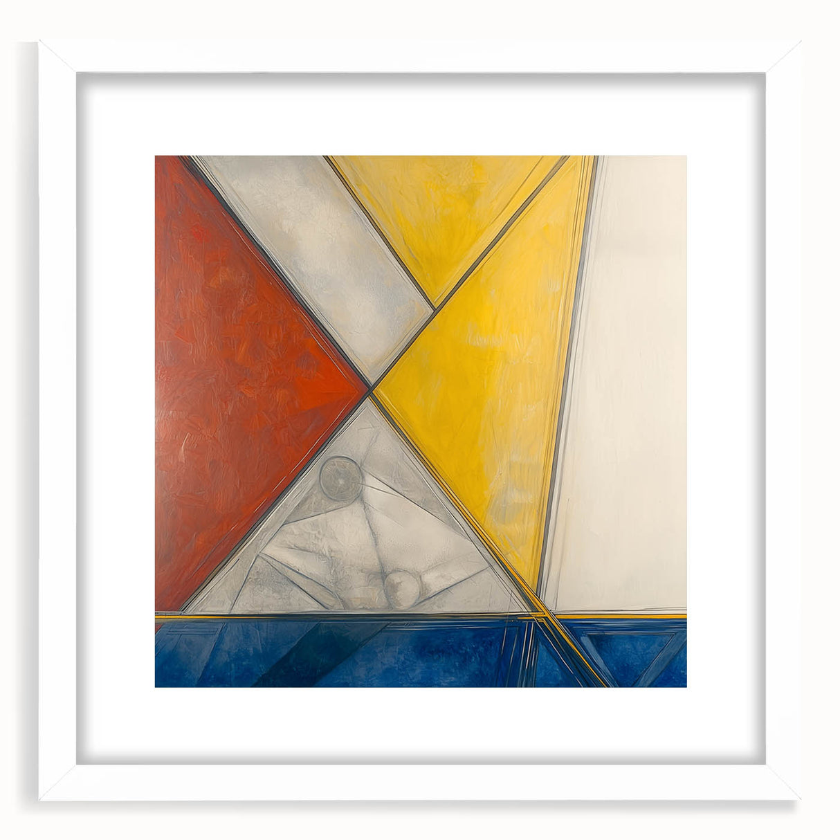 Geometric Abstract Paintings - Red, Yellow & Blue Modern Wall Art