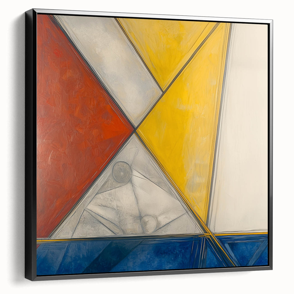 Geometric Abstract Paintings - Red, Yellow & Blue Modern Wall Art