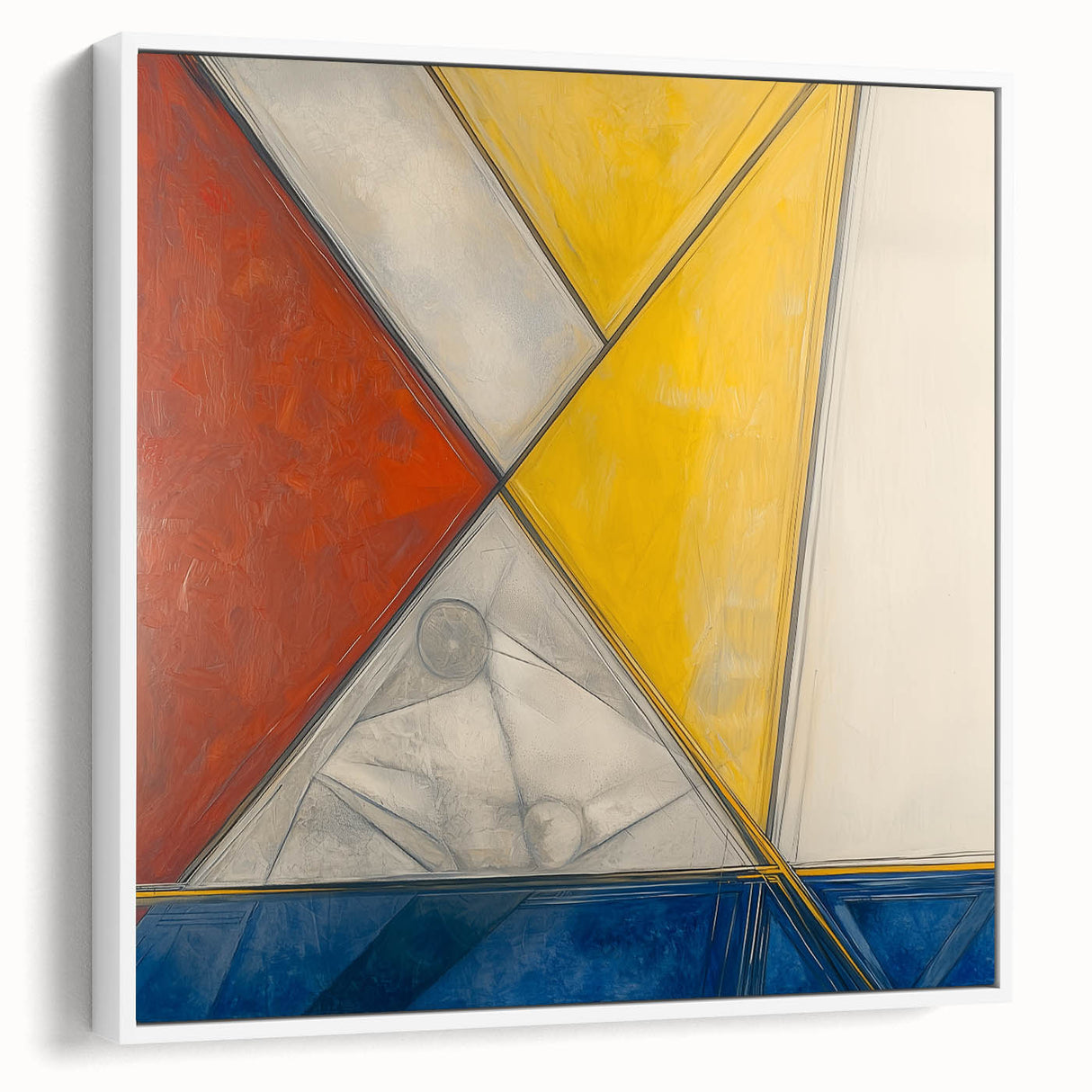 Geometric Abstract Paintings - Red, Yellow & Blue Modern Wall Art