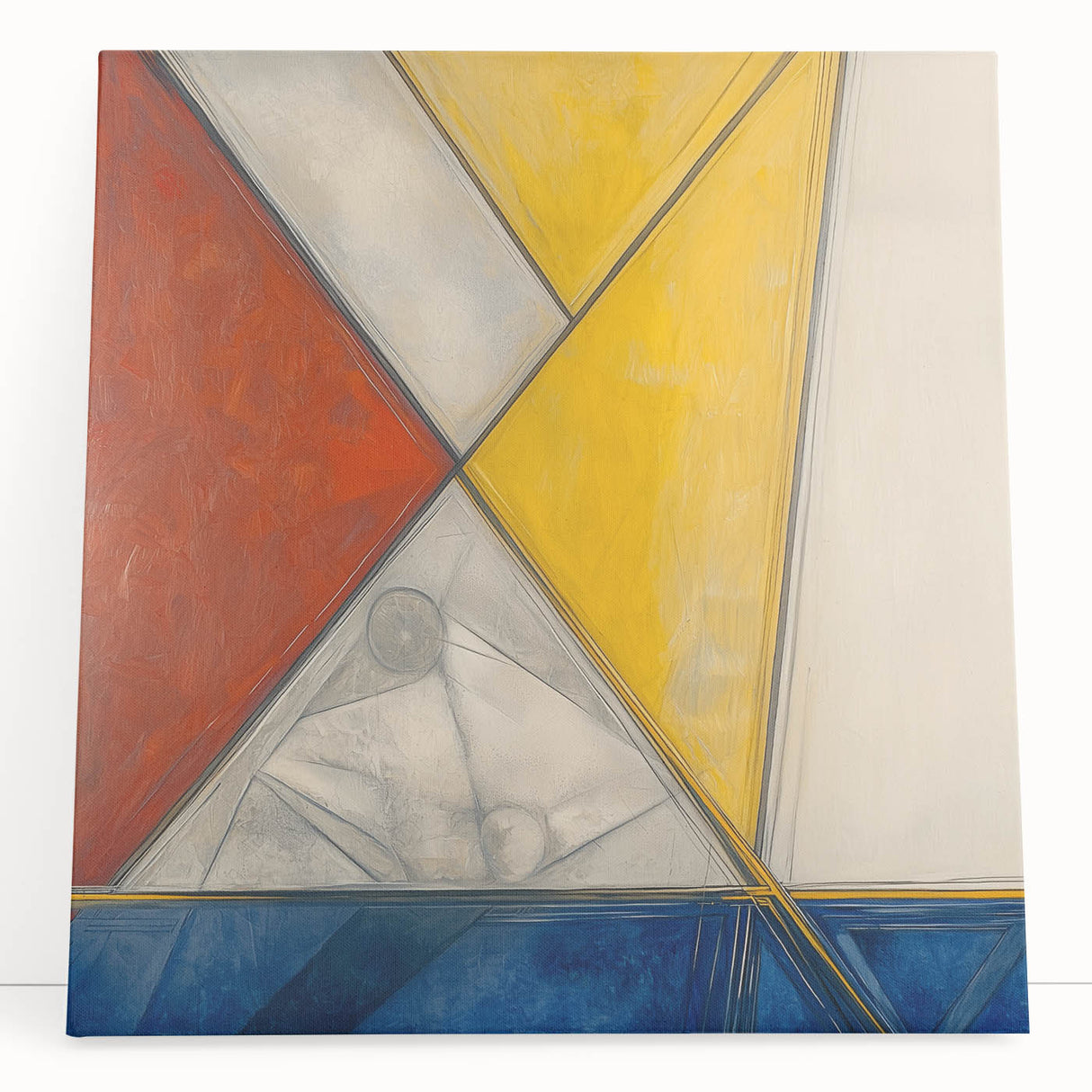 Geometric Abstract Paintings - Red, Yellow & Blue Modern Wall Art