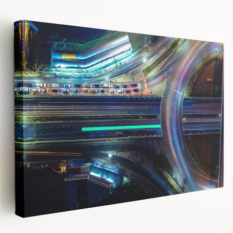 Vibrant Cityscape Canvas Prints – Neon Highway Modern Wall Art
