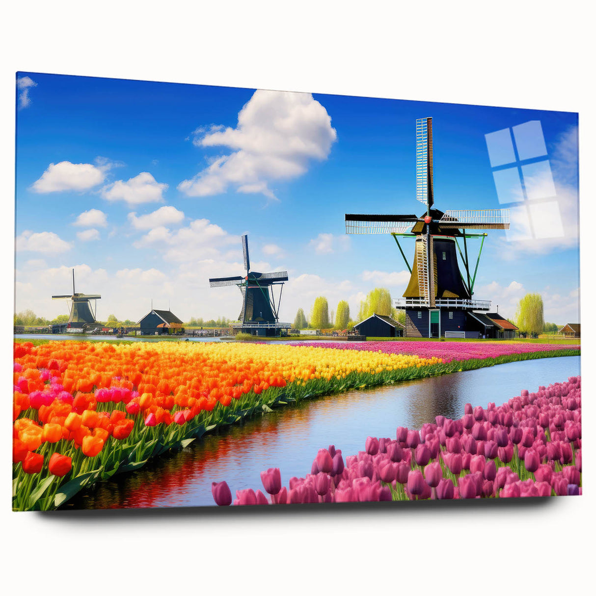 Vibrant floral canvas artwork showcasing intricate details in shades of pink and green, elegantly displayed on a wooden easel, perfect for home decor enthusiasts.