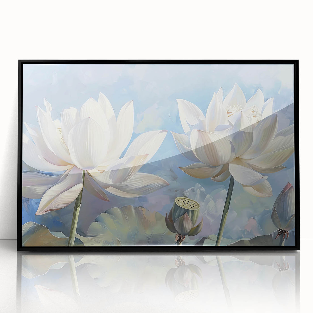 Vibrant floral canvas artwork showcasing a colorful bouquet of assorted flowers in shades of pink, yellow, and blue, perfect for home decor.
