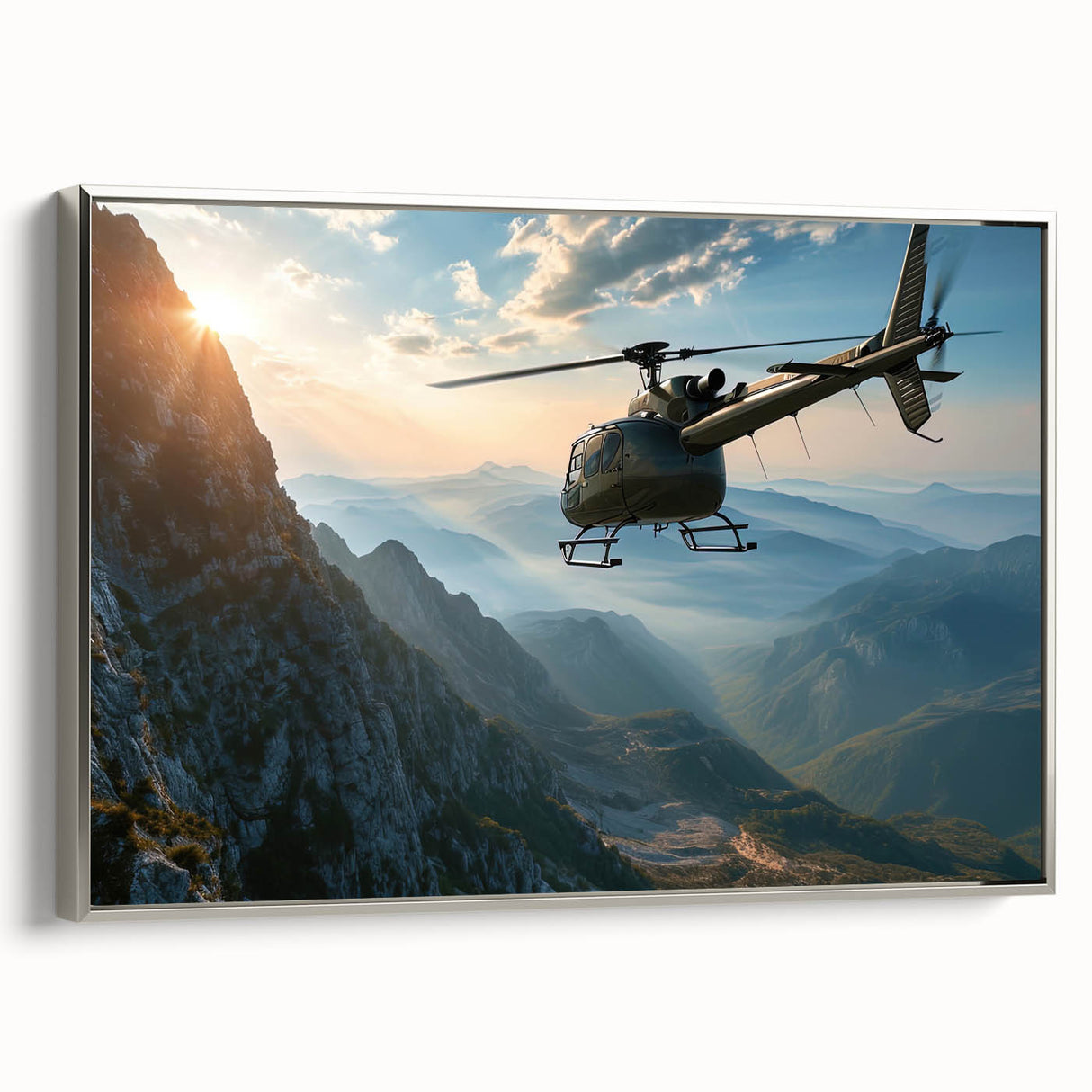 Landscape art painting featuring a vintage poster style with colorful elements on a black background.