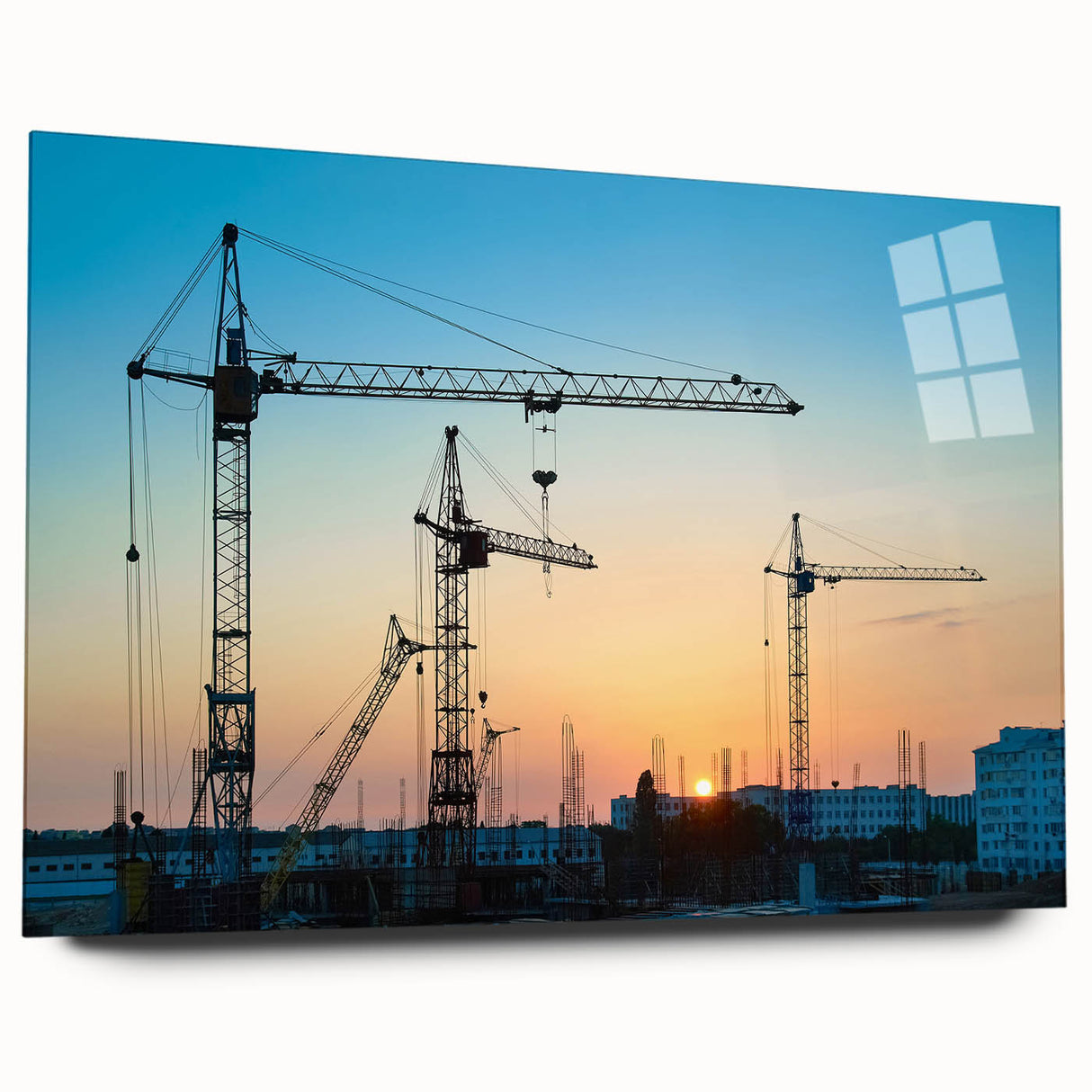 Large abstract wall art in muted gray and blue tones on canvas, ideal for modern bedroom or dining room ambiance.