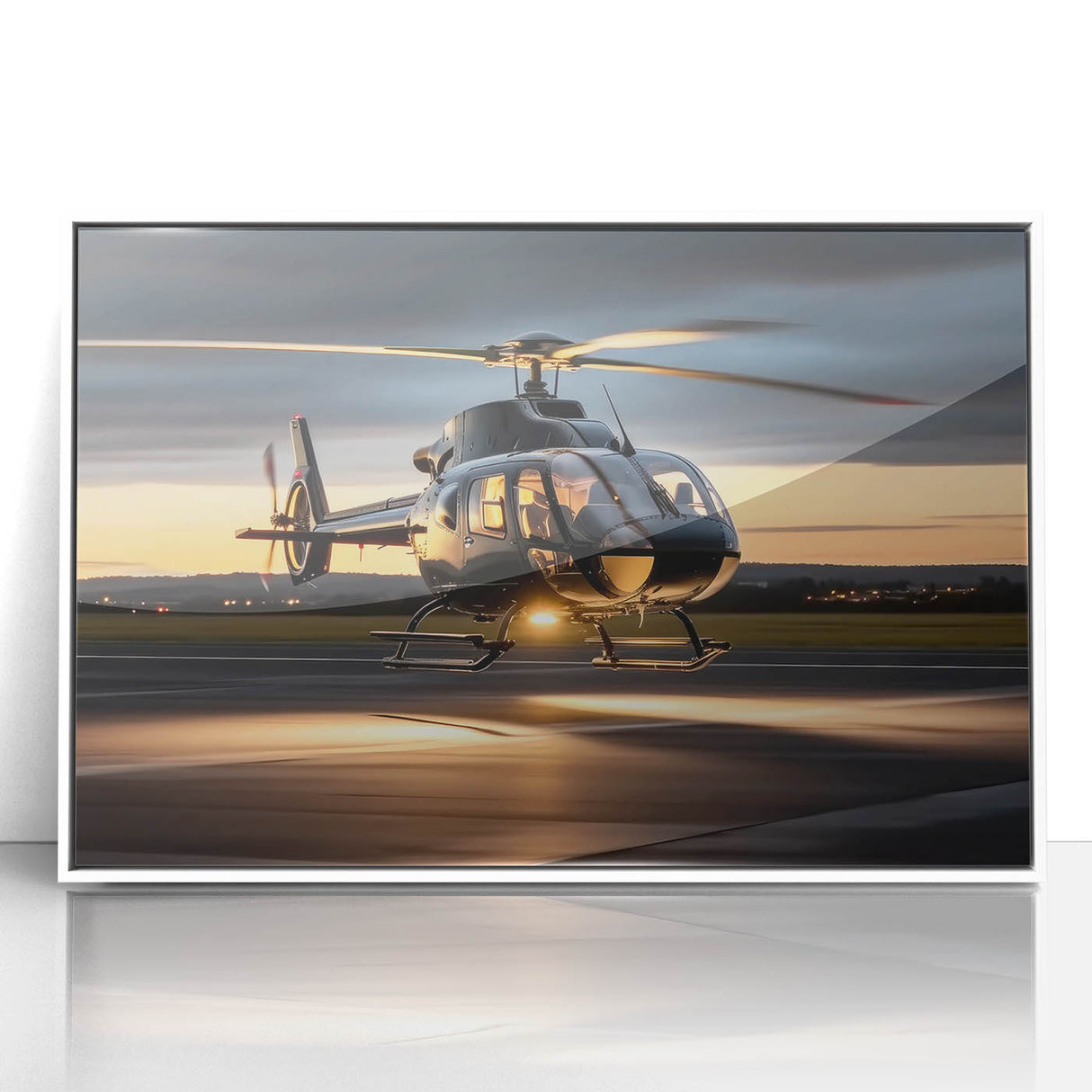 Art deco poster featuring a streamlined modern train in black and silver tones on rolled canvas.