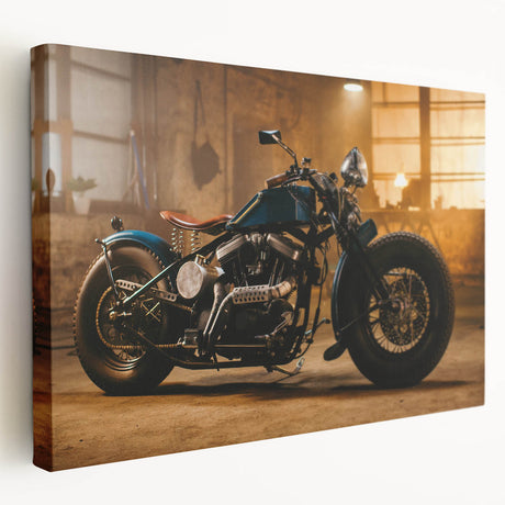 Large acrylic print of a vintage car in muted gray and blue tones, ideal for kitchen wall art.