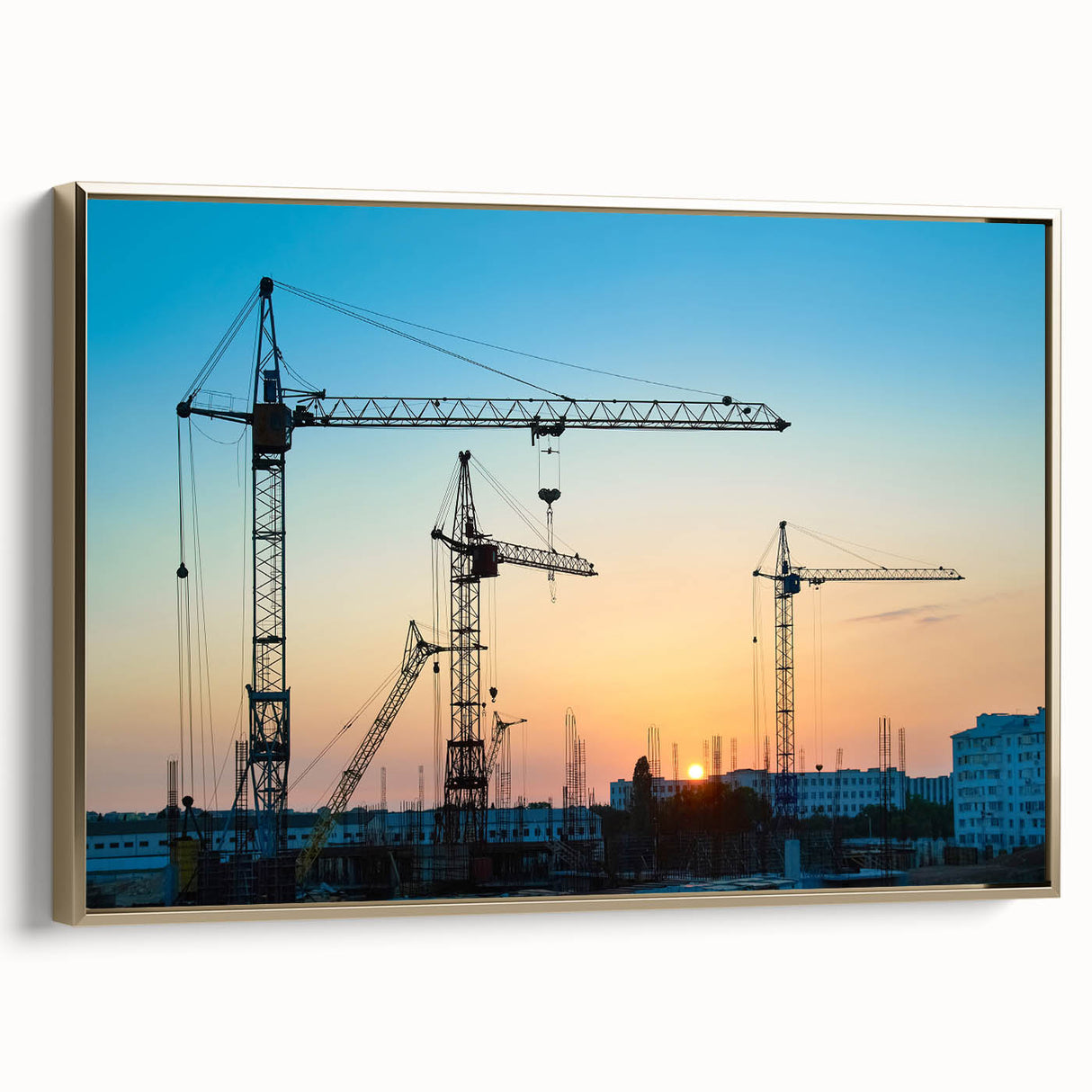 Vintage poster art of a serene landscape in muted earth tones on a black canvas, ideal for bedroom wall decor.