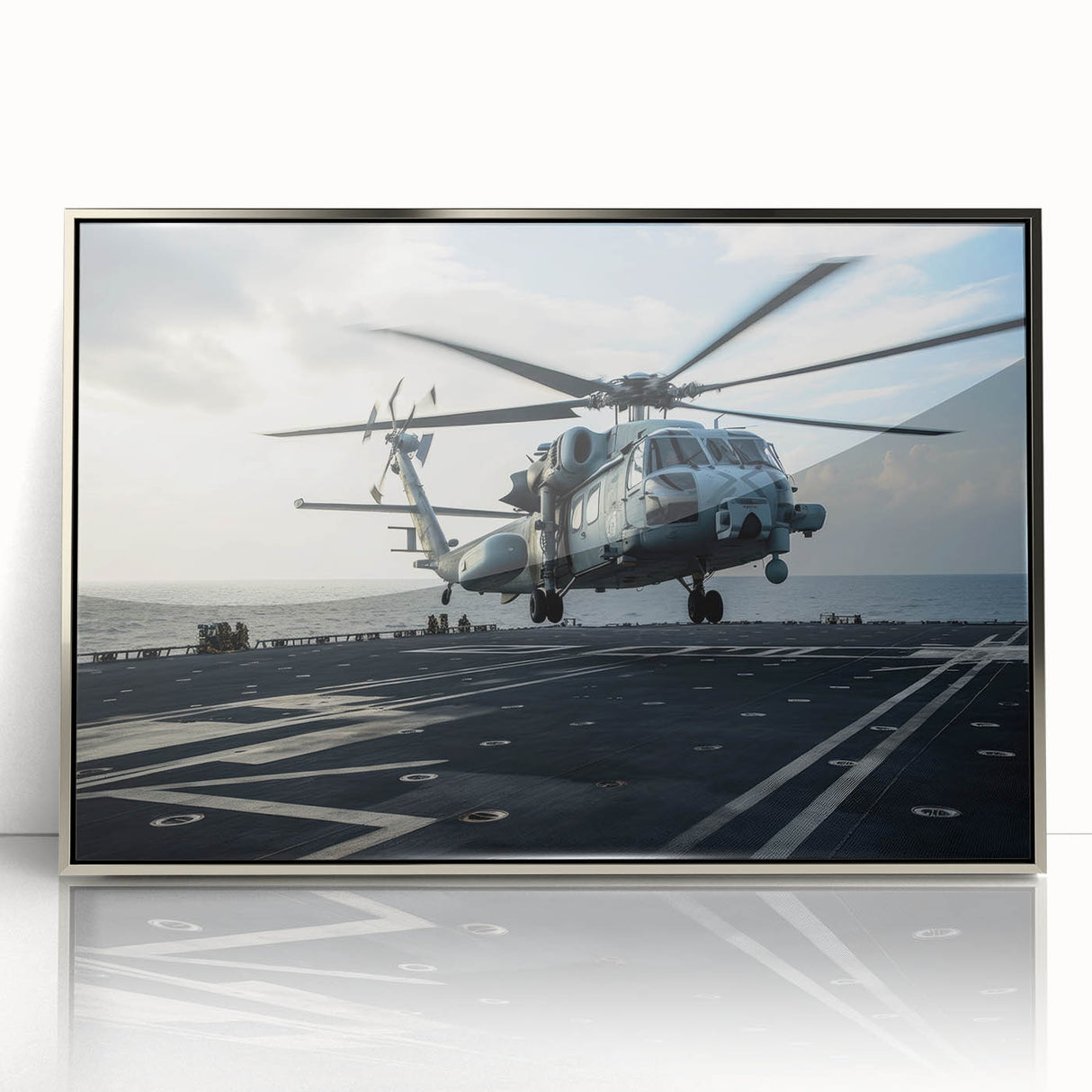 Mid-century modernist art featuring geometric shapes in muted orange and blue tones on a framed poster.