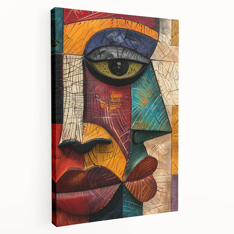 Abstract figurative wall art collection on stretched canvas showcasing vibrant colors and dynamic shapes, ideal for modern home decor.