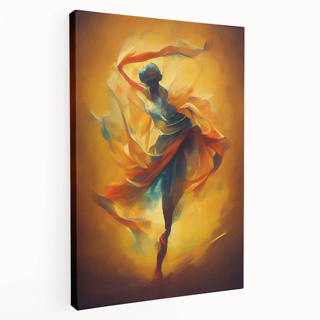 Stretched canvas wall art showcasing an abstract figurative design in vibrant colors, perfect for modern home decor and artistic expression.
