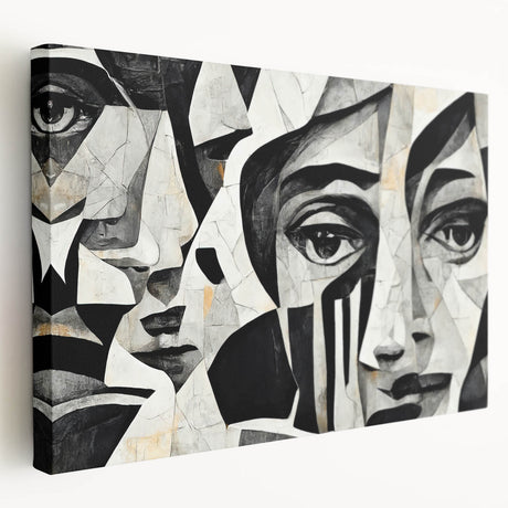 Stretched canvas wall art showcasing an abstract figurative design in vibrant colors, ideal for modern home decor, highlighting dynamic shapes.