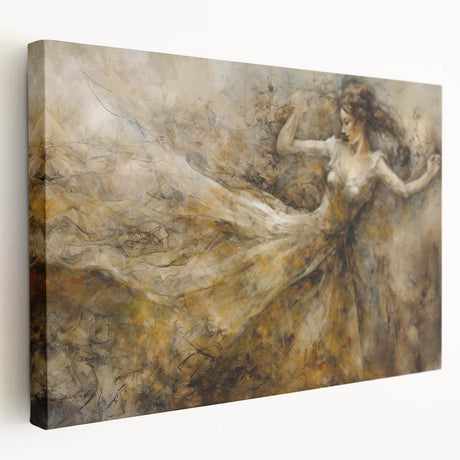 Stretched canvas wall art showcasing an abstract figurative design with vibrant colors and dynamic shapes, ideal for modern home decor.