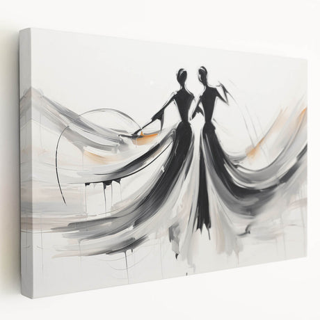 Stretched canvas wall art showcasing an abstract figurative design in warm tones, perfect for modern home decor or artistic inspiration.