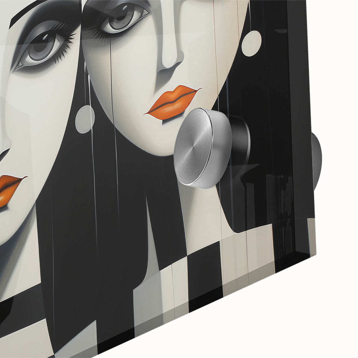 Close-up of an abstract figurative wall art piece featuring vibrant colors and fluid shapes, designed for modern home decor accents.