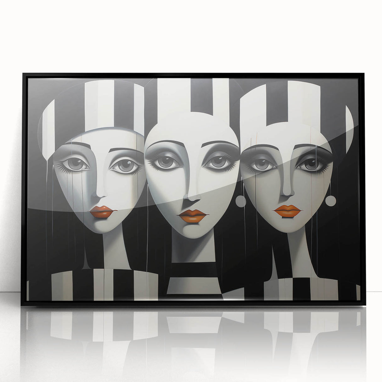 Framed abstract figurative wall art design showcasing vibrant colors and unique shapes, displayed against a minimalist backdrop to enhance its visual appeal.