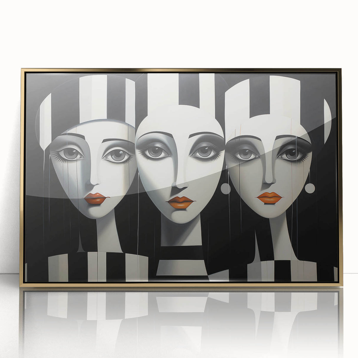 Framed abstract figurative wall art design featuring gold accents and a modern aesthetic, perfect for contemporary home decor.