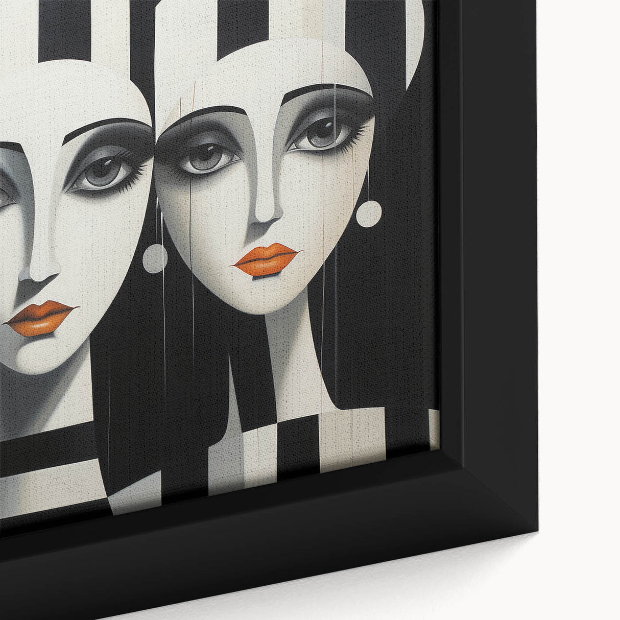 Framed abstract figurative wall art featuring vibrant colors and dynamic shapes, showcasing intricate details and a modern aesthetic.