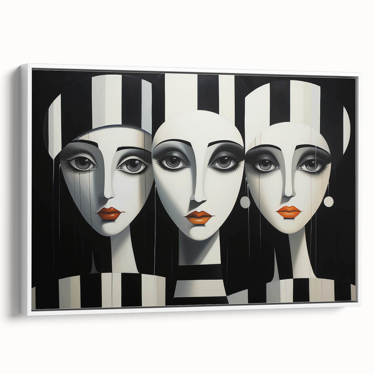 Framed abstract figurative wall art collection showcasing dynamic shapes and soft colors, displayed in a modern white frame against a neutral background.
