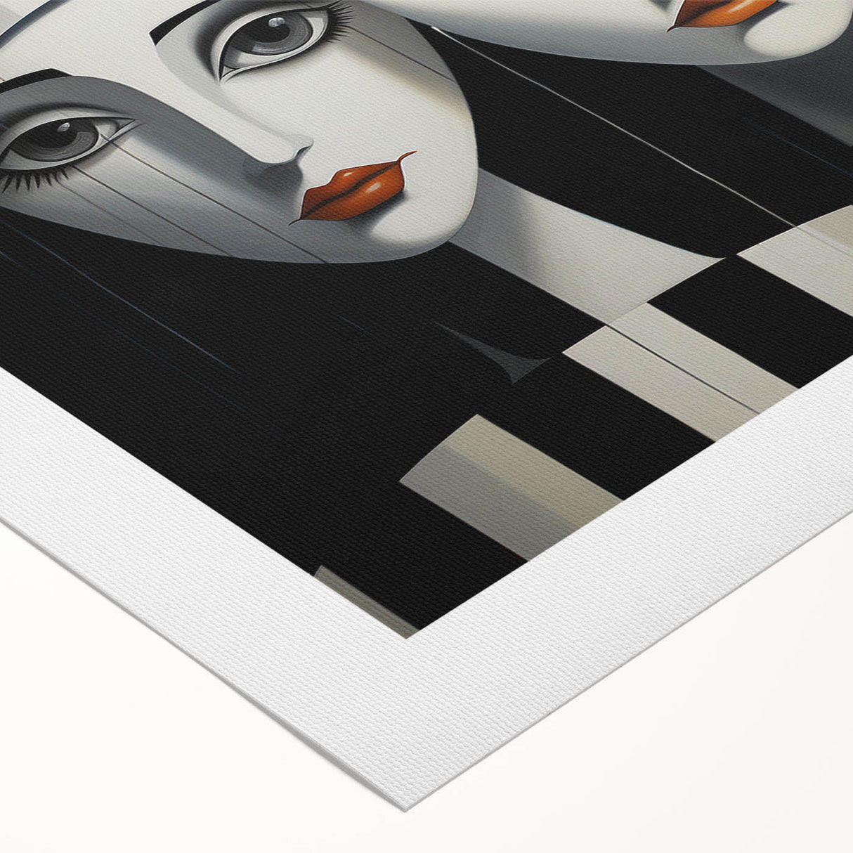 Abstract figurative wall art design on rolled canvas, showcasing vibrant colors and dynamic shapes, ideal for modern home decor in any setting.