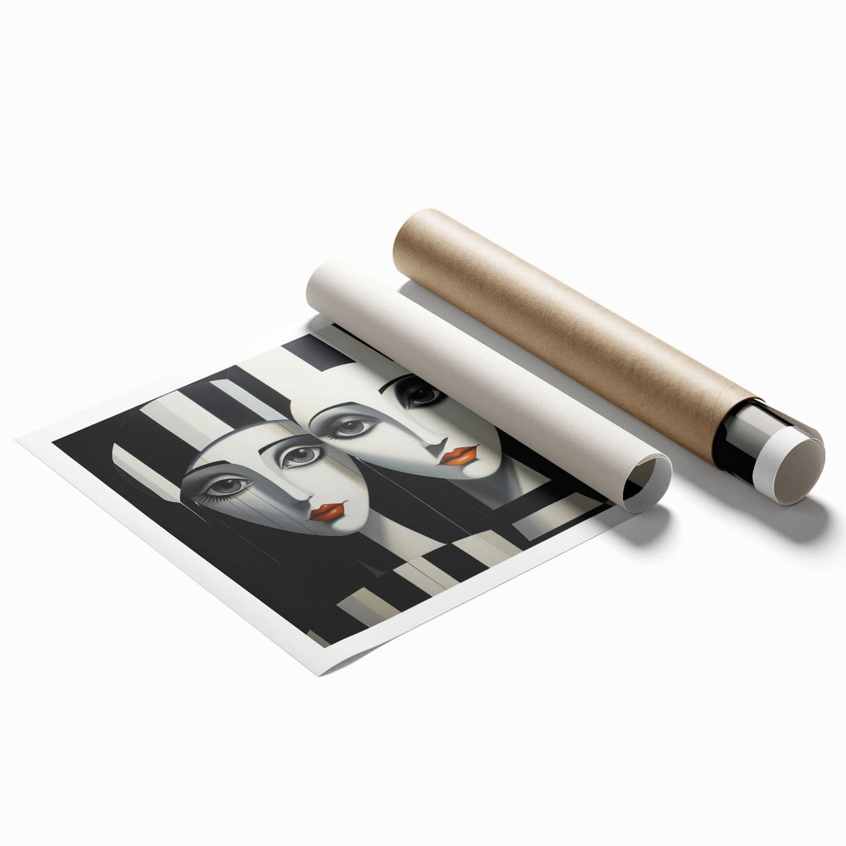 Rolled print of an abstract figurative wall art design, showcasing vibrant colors and fluid shapes, ideal for modern home decor and framing.