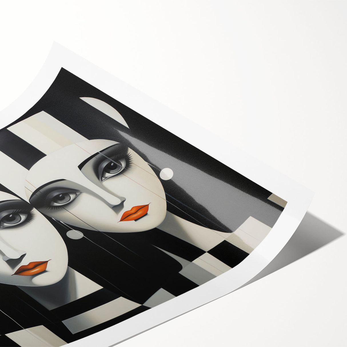 Abstract figurative wall art print showcasing vibrant colors and dynamic shapes, ideal for modern home decor or artistic display.