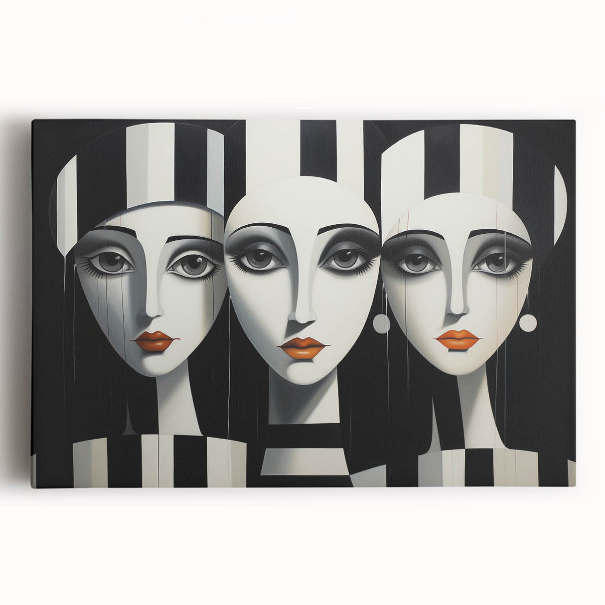Abstract figurative wall art on stretched canvas showcasing vibrant colors and dynamic shapes, perfect for modern home decor.