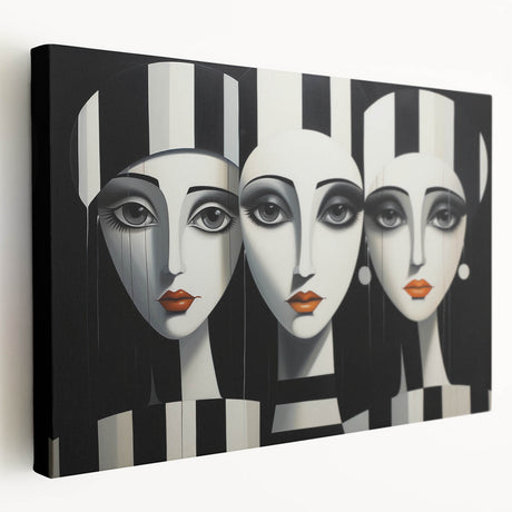 Abstract figurative wall art on stretched canvas showcasing vibrant colors and dynamic shapes, perfect for modern home decor enhancement.