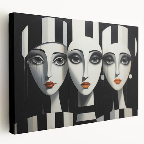 Abstract figurative wall art on stretched canvas showcasing vibrant colors and dynamic shapes, perfect for modern home decor enhancement.