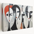 Abstract figurative wall art design on stretched canvas, showcasing vibrant colors and dynamic shapes, ideal for modern home decor.