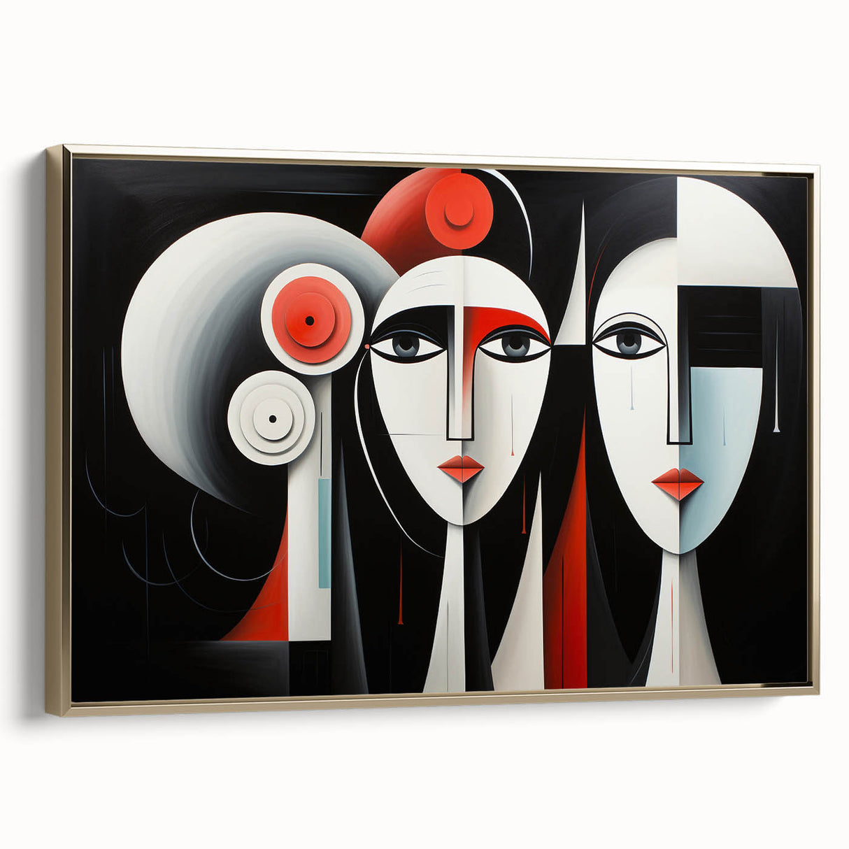 Framed abstract figurative wall art design showcasing vibrant gold accents and textured surface, ideal for modern home decor.